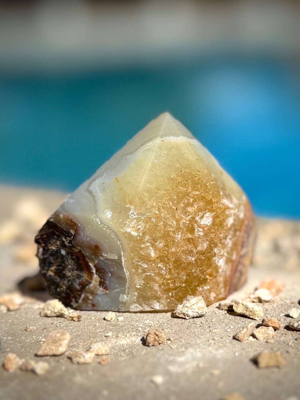 AAA Brazilian Sunset Druzy Banded Agate Foot & Point Rough Bottom Crystal Tower